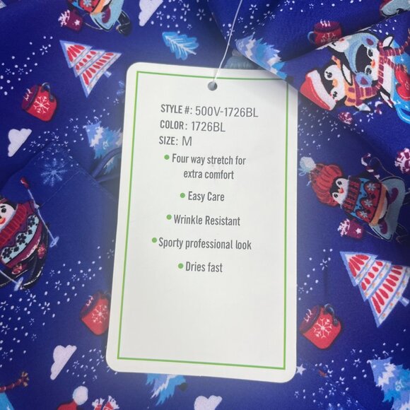 GT Performance Christmas Penguin Print Scrub Top Womens Medium Blue New - Picture 11 of 11